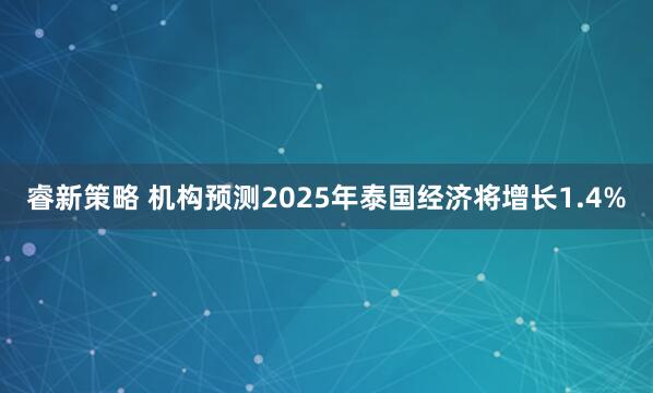 睿新策略 机构预测2025年泰国经济将增长1.4%