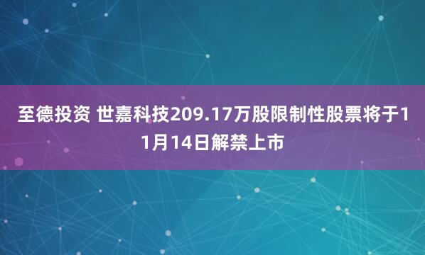 至德投资 世嘉科技209.17万股限制性股票将于11月14日解禁上市